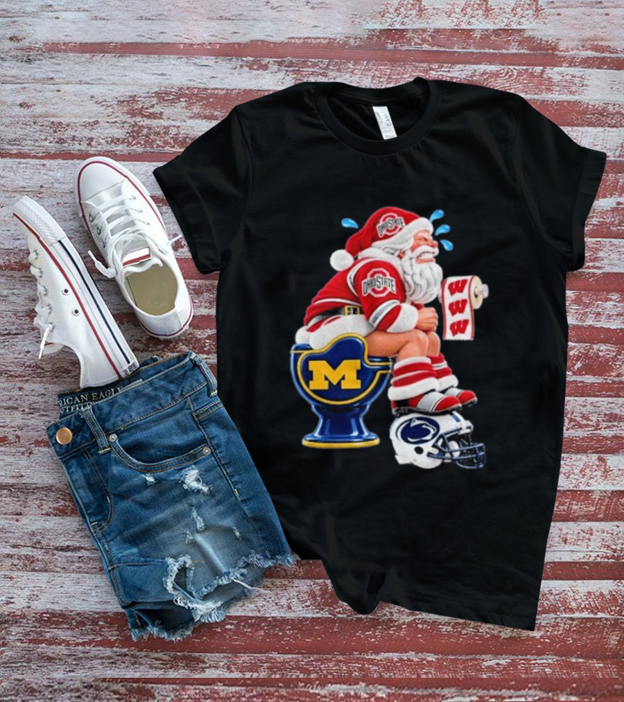 Big Ten College Football Santa Ohio State Michigan Penn State Wisconsin Christmas T-Shirt