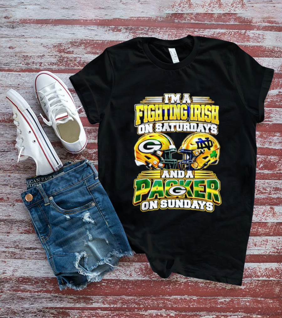 I'm A Fighting Irish On Saturdays And A Packer On Sundays Football Helmet T-Shirt
