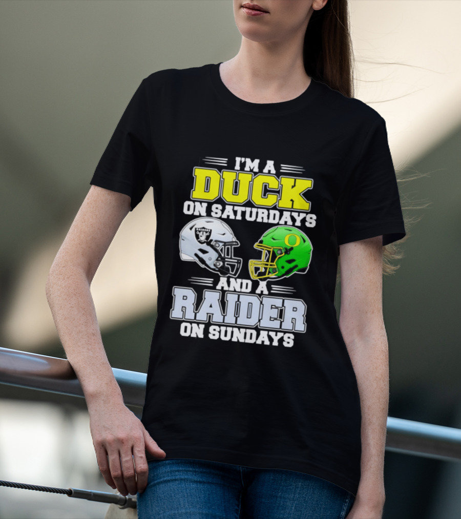 I'm A Duck On Saturdays And A Raider On Sundays Football Helmet T-Shirt