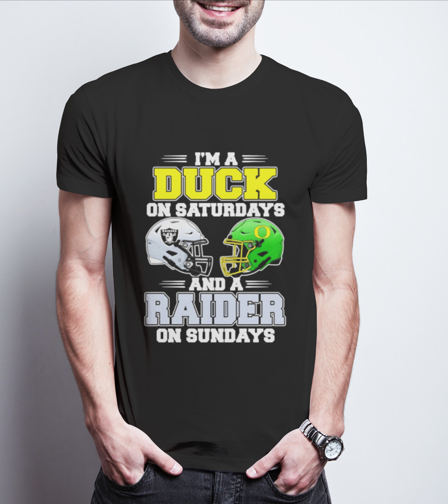 I'm A Duck On Saturdays And A Raider On Sundays Football Helmet T-Shirt