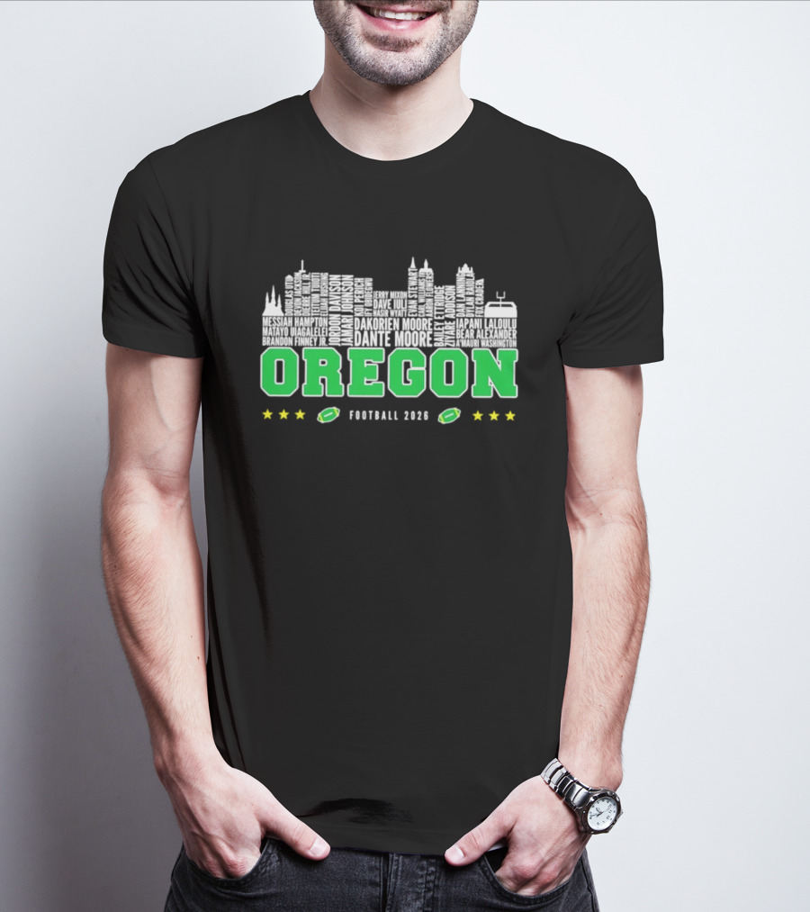 Oregon Ducks Football 2026 City Skyline Stars Helmets T-Shirt