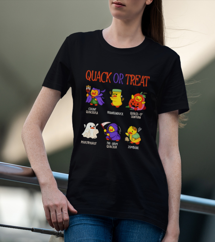 Quack Or Treat Count Quackula Frankenduck Quack O' Lantern Poultrygeist The Grim Quacker Zombeak T-Shirt