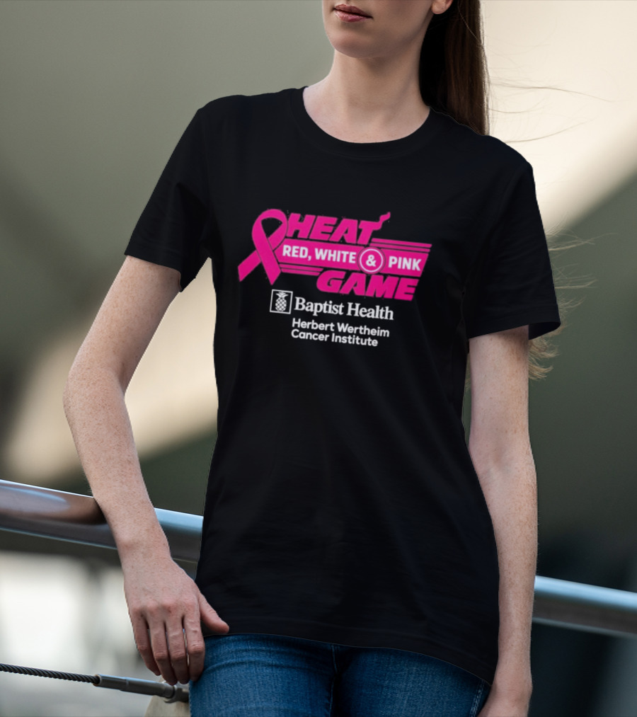 Breast Cancer Awareness Heat Game Red White Pink Baptist Health Herbert Wertheim T-Shirt