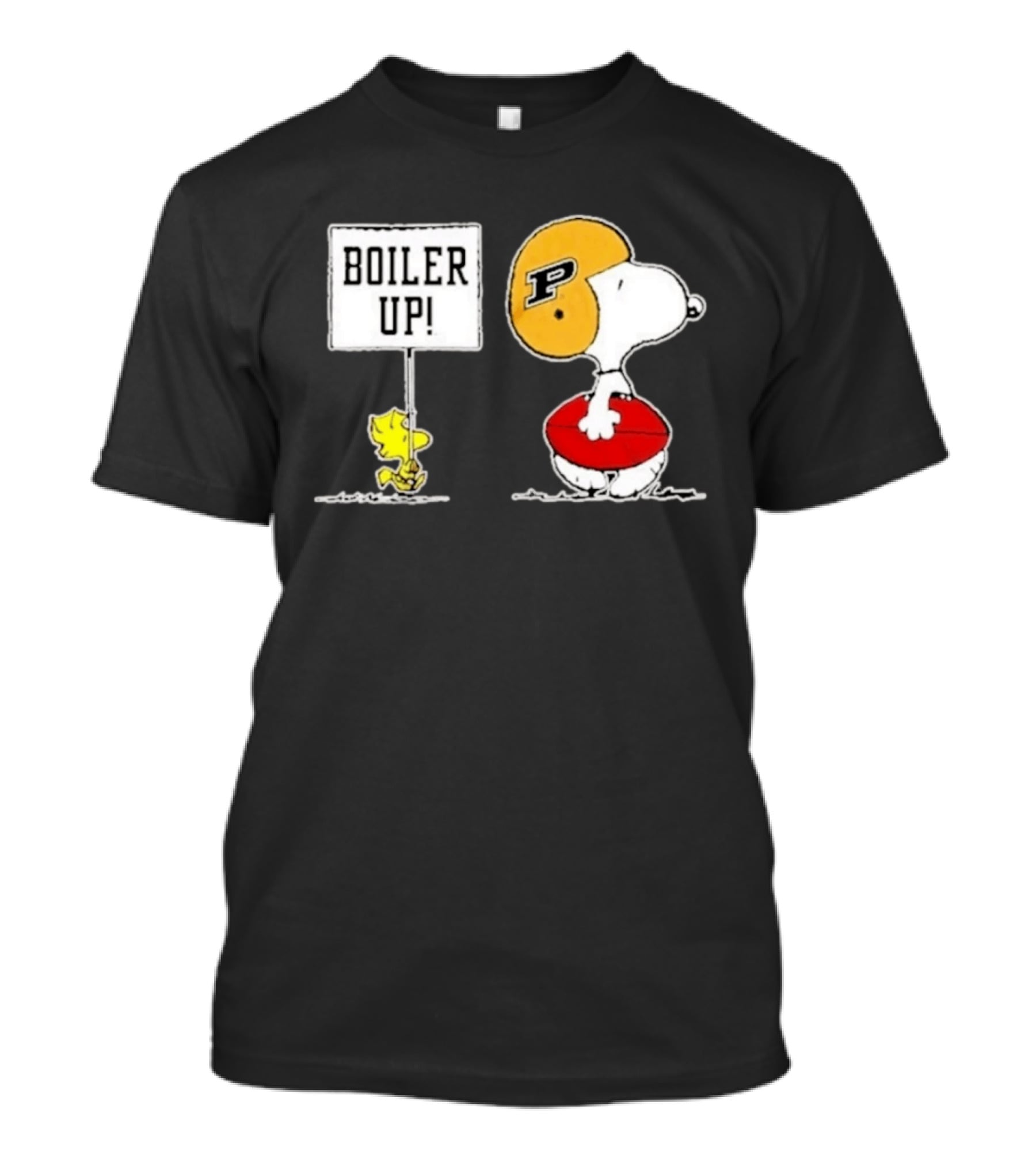 Snoopy And Woodstock Boiler Up Purdue Boilermakers Football P Helmet Peanuts Characters Holding Football T-Shirt