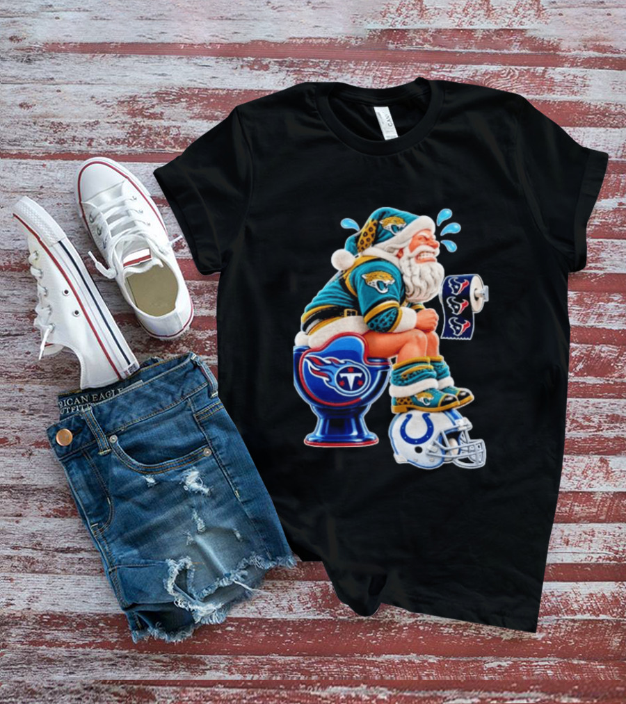 Tennessee Titans Indianapolis Colts Houston Texans Jacksonville Jaguars Santa Christmas Football T-Shirt