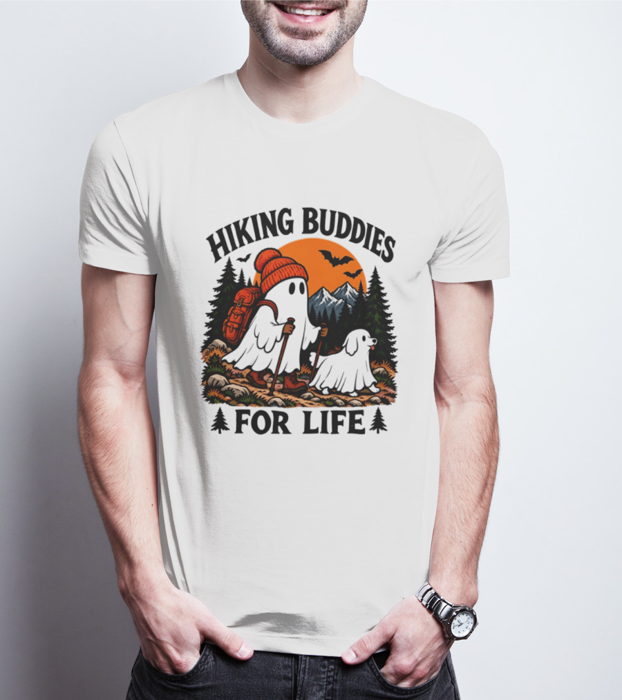Hiking Buddies For Life Ghost And Dog Halloween Adventure T-Shirt