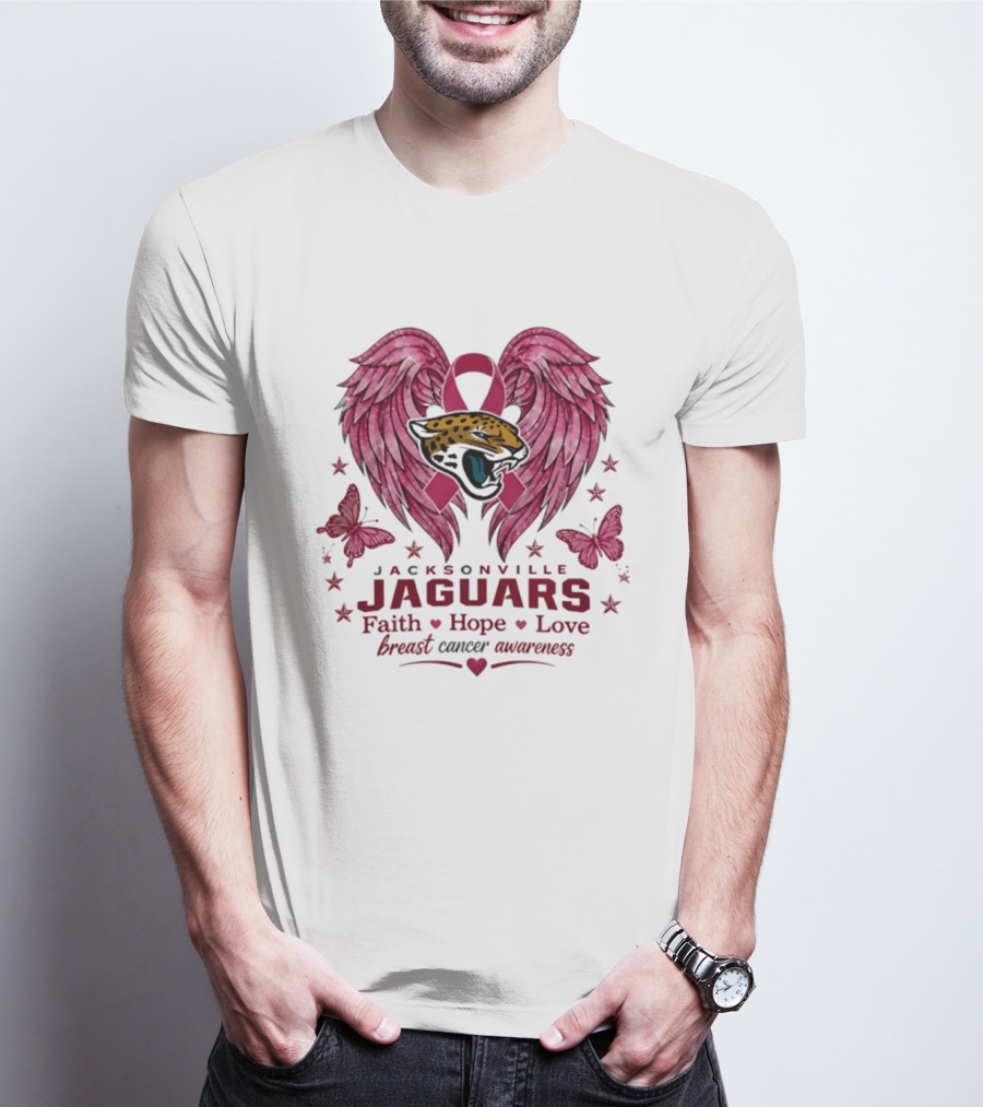 Jacksonville Jaguars Breast Cancer Awareness Faith Hope Love Wings T-Shirt