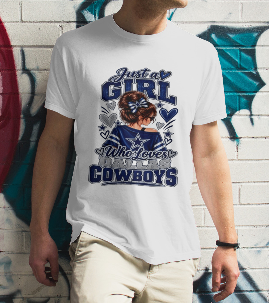 Just A Girl Who Loves Dallas Cowboys Fan Art Style Hearts And Stars T-Shirt