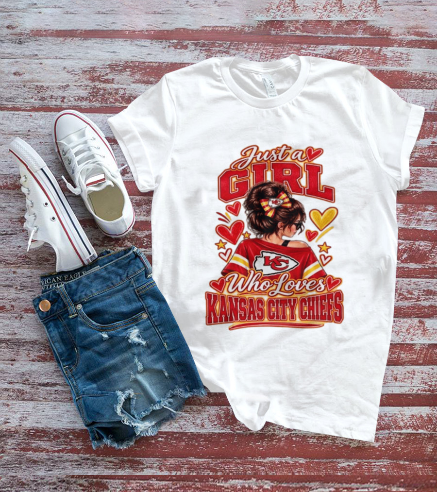 Just A Girl Who Loves Kansas City Chiefs KC Fan Heart Stars T-Shirt