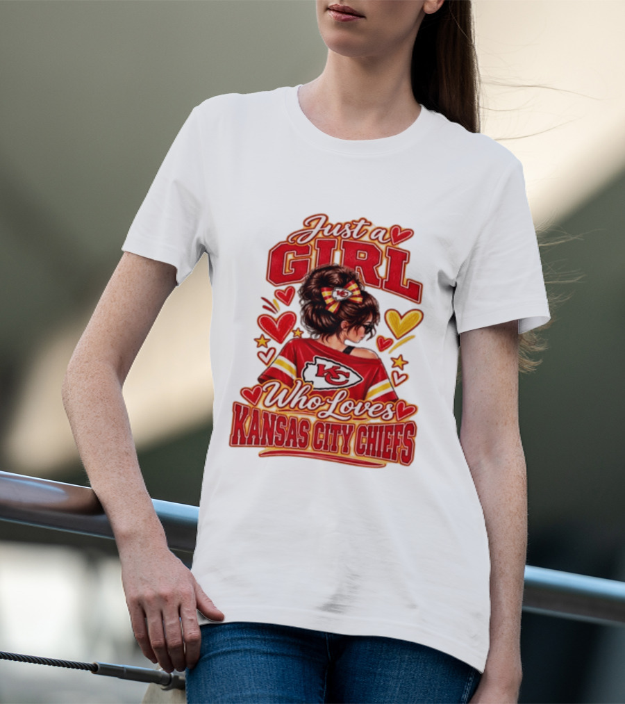 Just A Girl Who Loves Kansas City Chiefs KC Fan Heart Stars T-Shirt