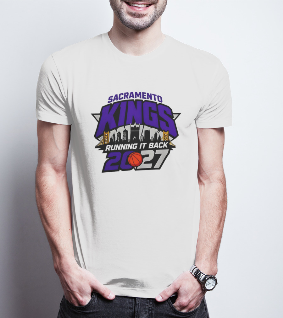 Sacramento Kings 2027 Running It Back Skyline Basketball T-Shirt