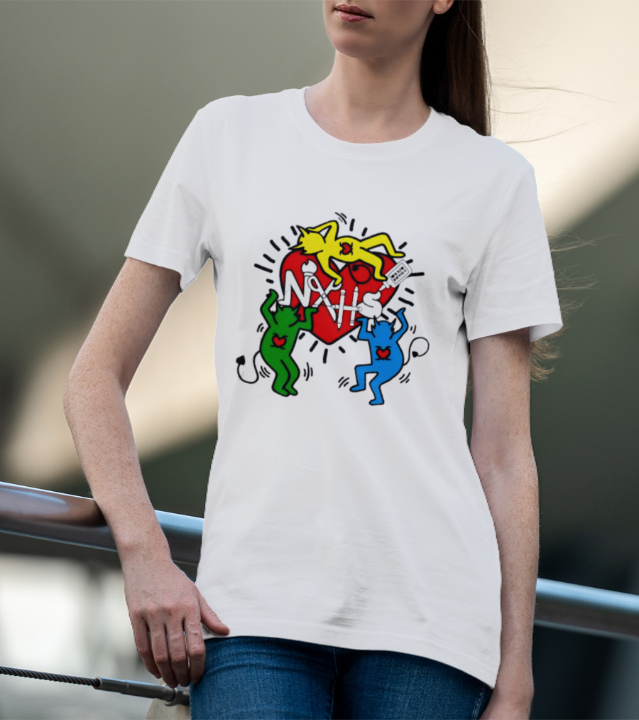 NAHS Blue Devils Keith Haring Heart Colorful Dancing Figures T-Shirt