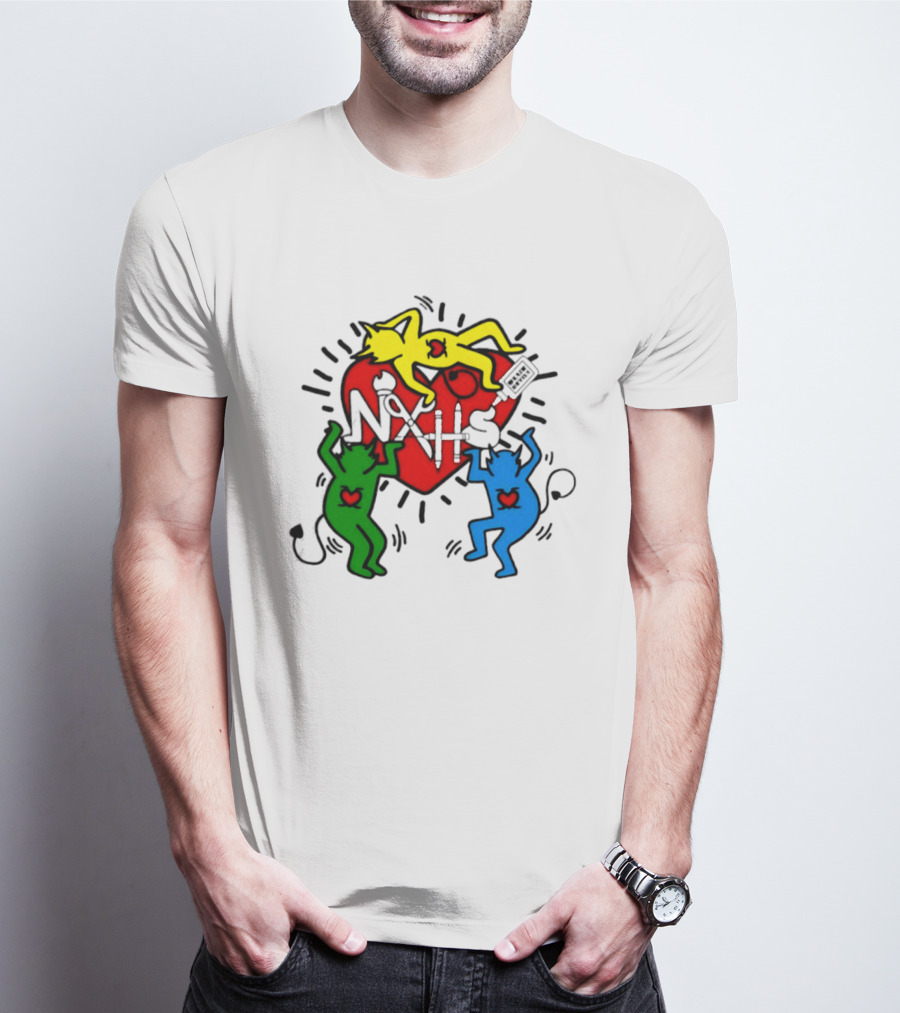 NAHS Blue Devils Keith Haring Heart Colorful Dancing Figures T-Shirt