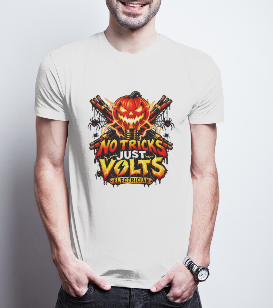 No Tricks Just Volts Electrician Pumpkin Halloween T-Shirt