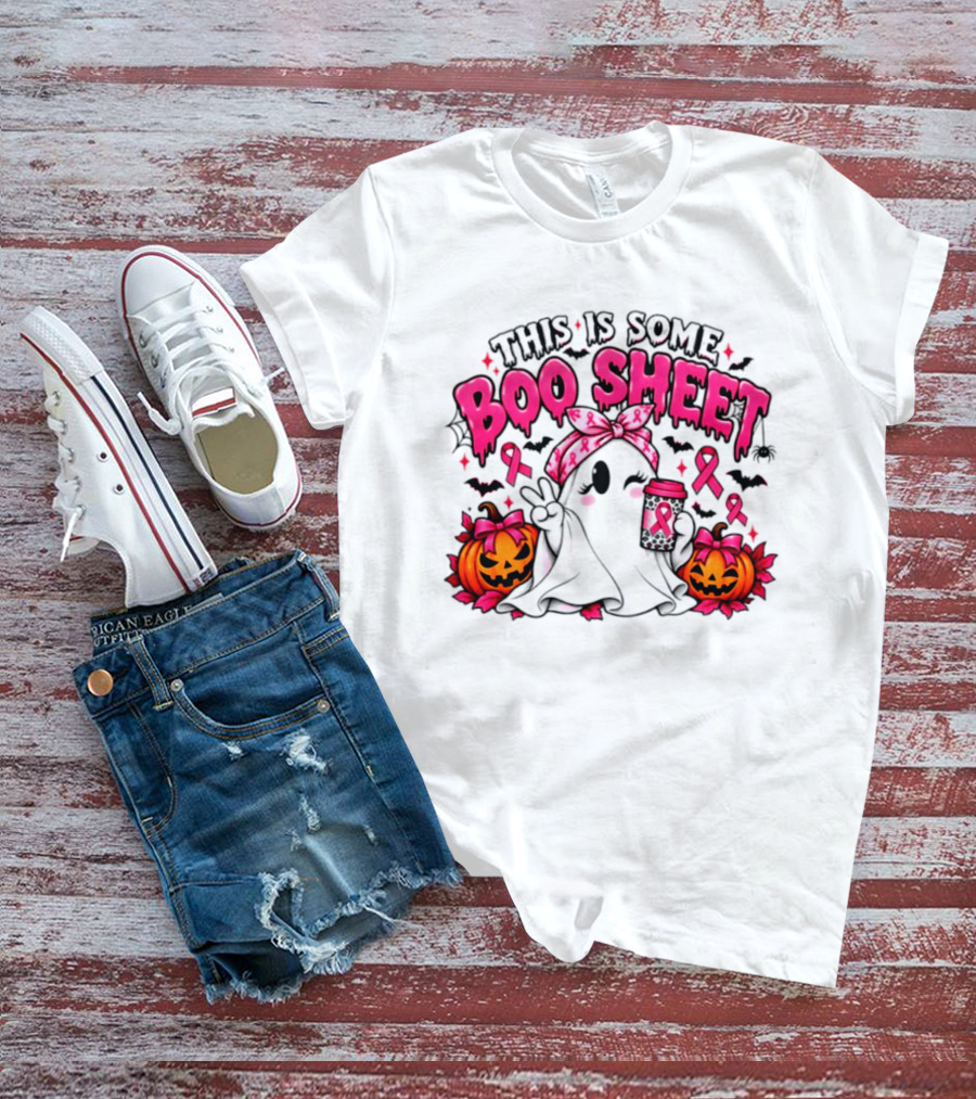 This Is Some Boo Sheet Breast Cancer Awareness Ghost Halloween Pink Ribbons Pumpkin T-Shirt