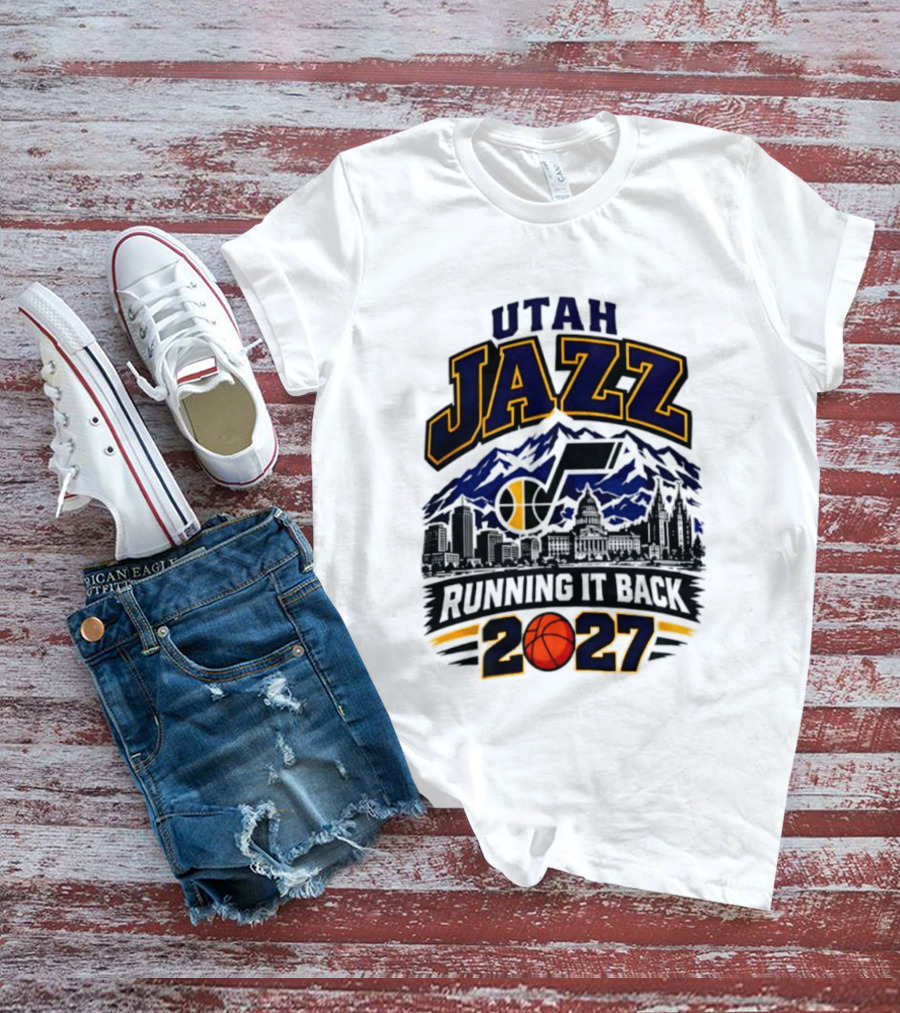 Utah Jazz Basketball Running It Back 2027 Skyline T-Shirt