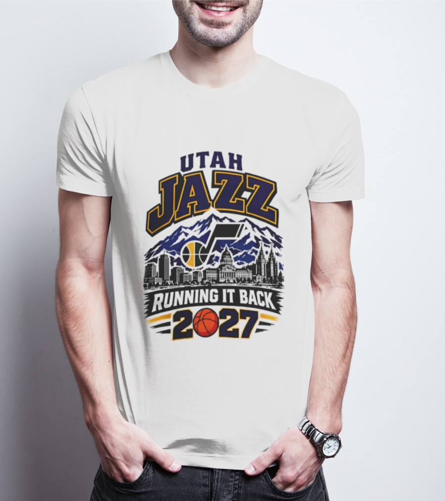 Utah Jazz Basketball Running It Back 2027 Skyline T-Shirt