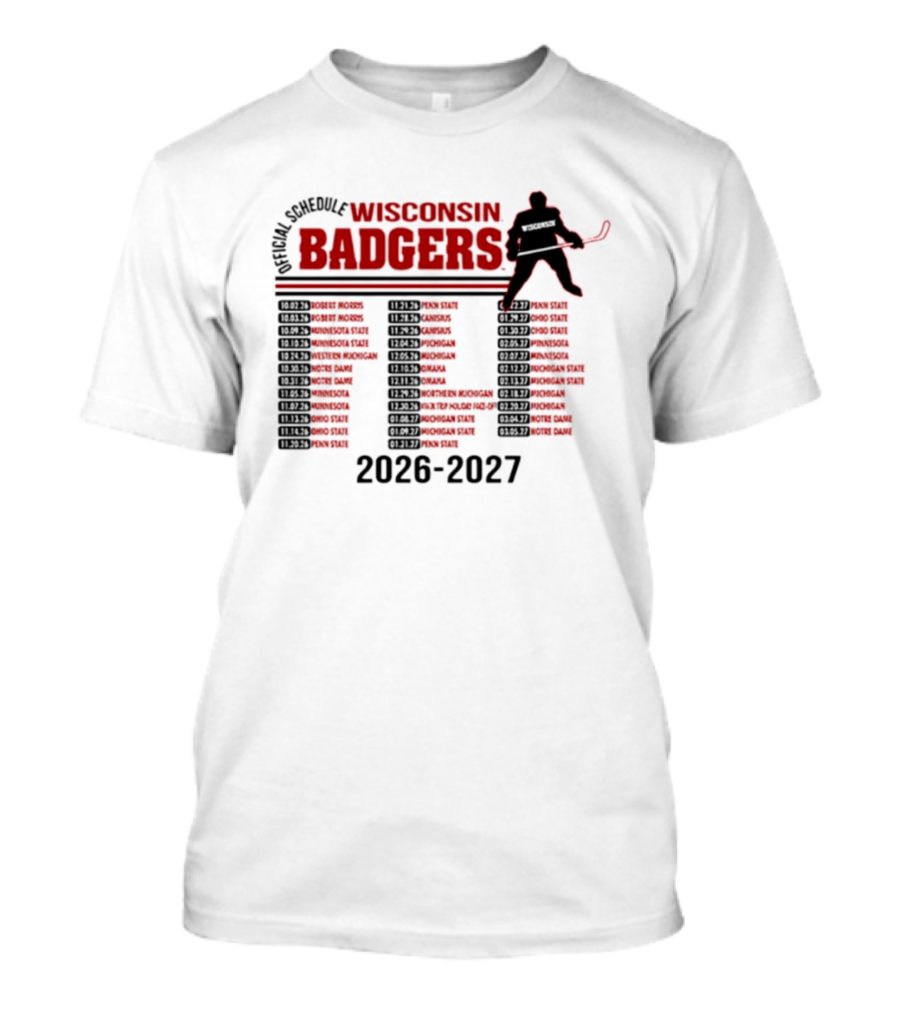 Wisconsin Badgers Men's Hockey 2026 2027 Official Schedule T-Shirt