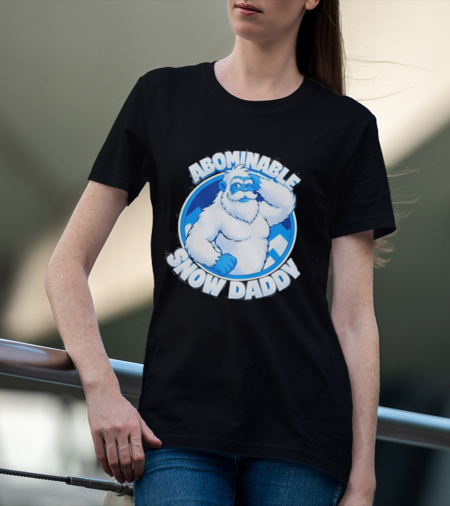 Abominable Snow Daddy Yeti Bigfoot Sasquatch Ice Blue Circle T-Shirt
