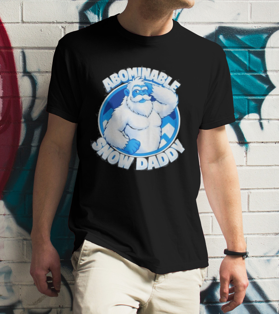 Abominable Snow Daddy Yeti Bigfoot Sasquatch Ice Blue Circle T-Shirt