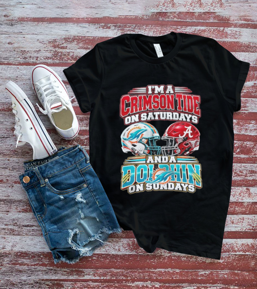 Crimson Tide Saturdays And Dolphin Sundays Football Helmets T-Shirt