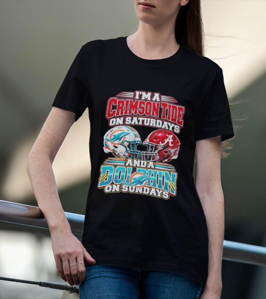 Crimson Tide Saturdays And Dolphin Sundays Football Helmets T-Shirt