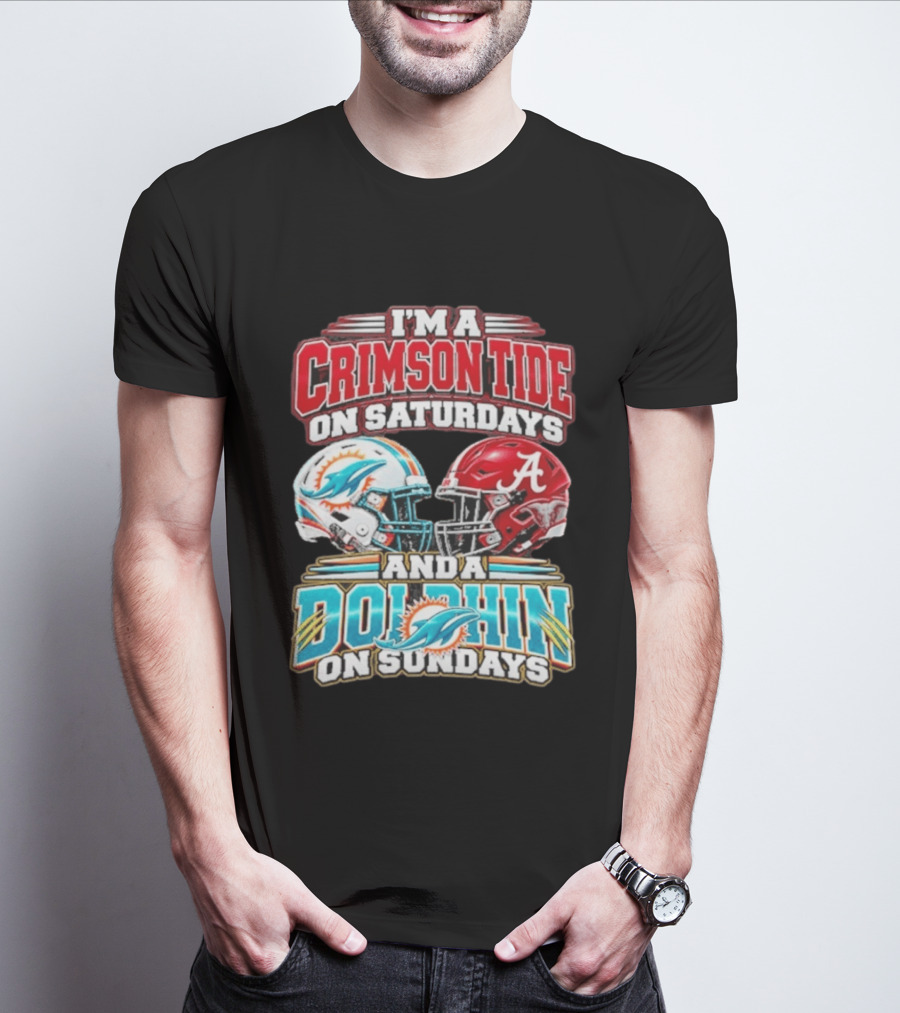 Crimson Tide Saturdays And Dolphin Sundays Football Helmets T-Shirt