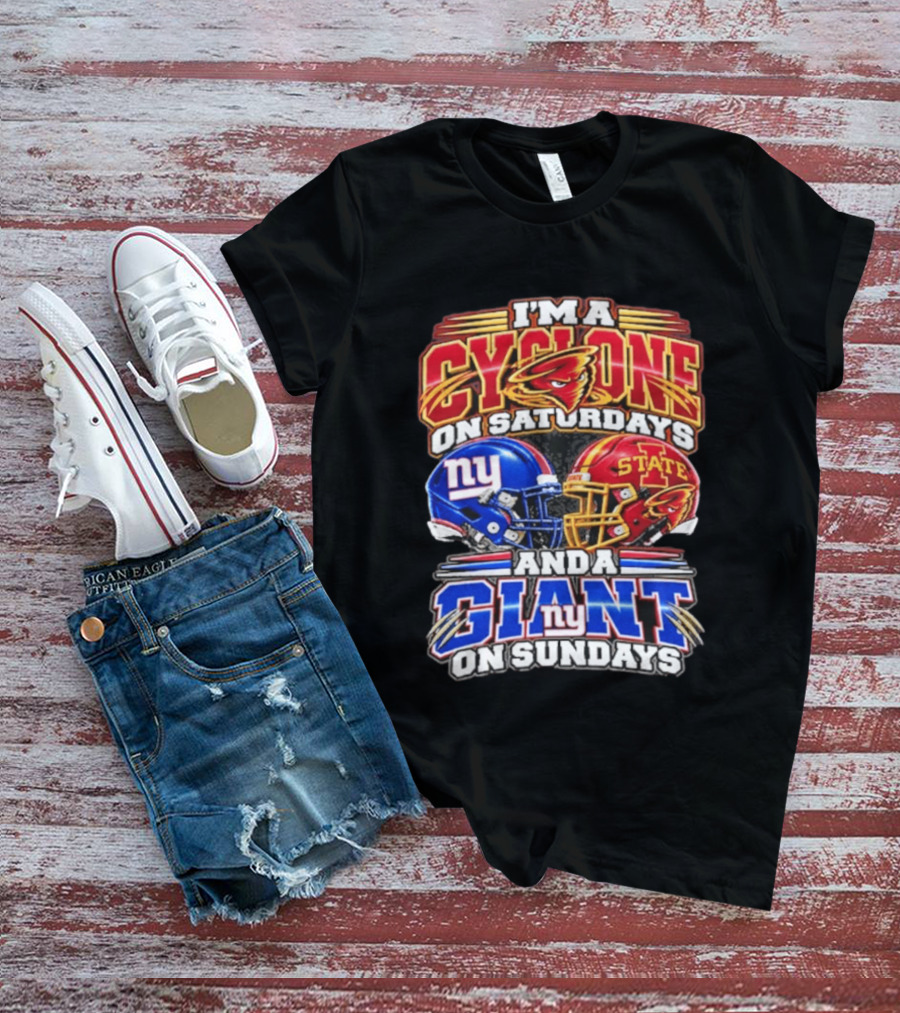 I'm A Cyclone On Saturdays Iowa State And A New York Giant On Sundays Helmet T-Shirt