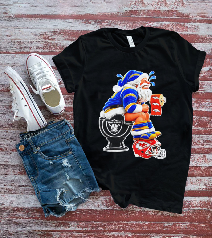 Santa Claus LA Chargers Pooping Raiders Toilet Chiefs Broncos Roll T-Shirt