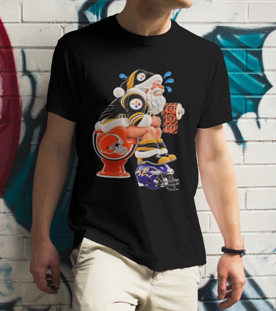 Pittsburgh Steelers Santa Christmas Cleveland Browns Toilet Baltimore Ravens Helmet Cincinnati Bengals Toilet Paper Football T-Shirt