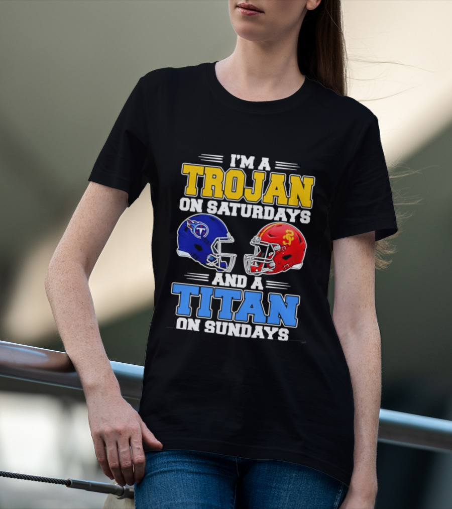 USC Trojans On Saturdays Titans On Sundays Football Helmets T-Shirt