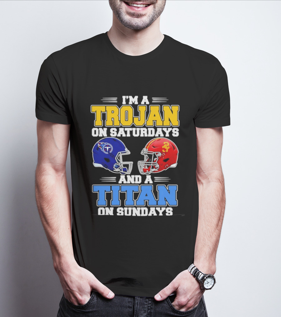 USC Trojans On Saturdays Titans On Sundays Football Helmets T-Shirt