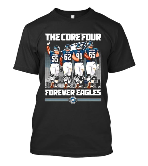 Philadelphia Eagles The Core Four Jenkins Kelce Cox Johnson Forever Legends Skyline Signatures T-Shirt