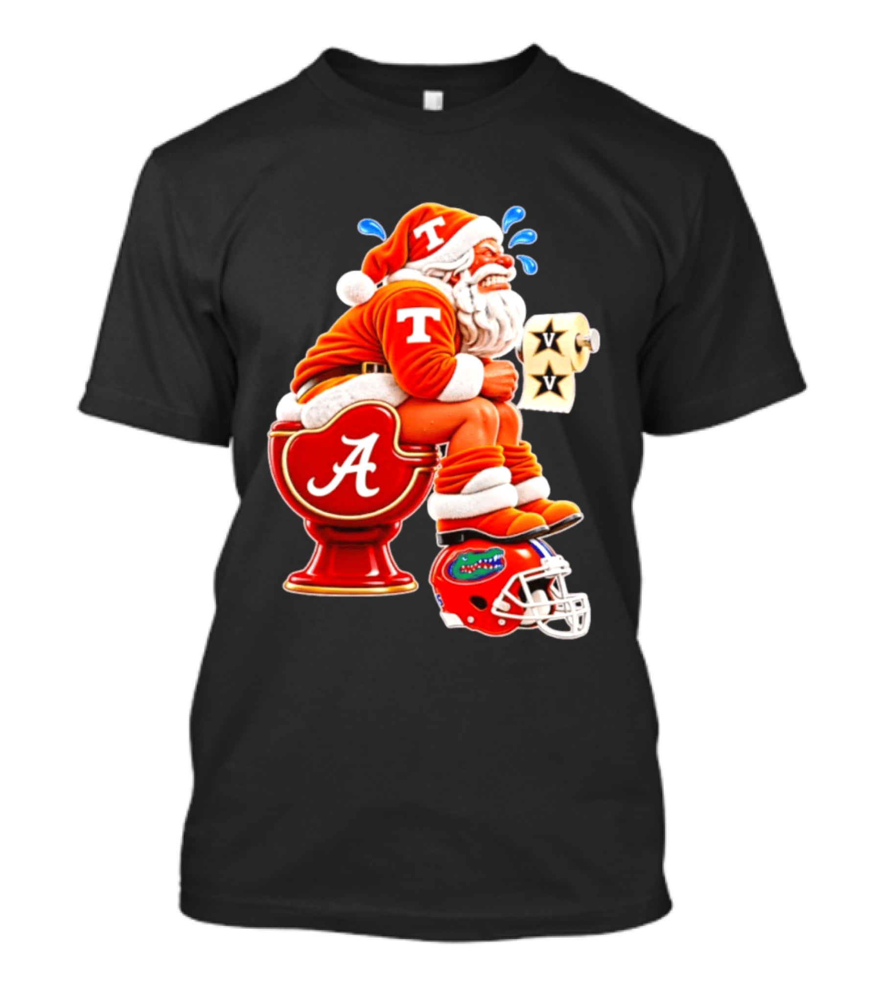 Tennessee Volunteers Santa Claus With Alabama Crimson Tide Toilet Vanderbilt Commodores Toilet Paper Florida Gators Helmet T-Shirt