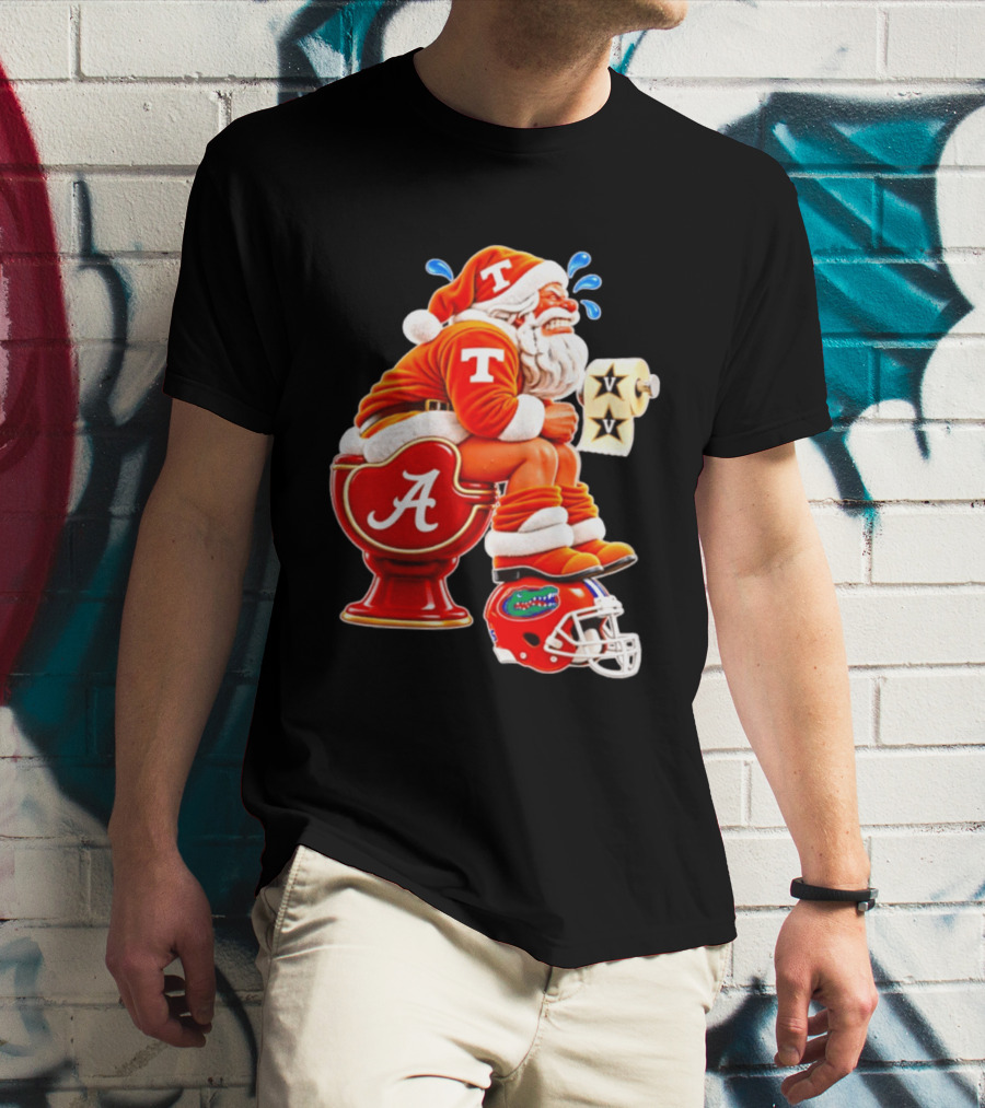 Tennessee Volunteers Santa Claus With Alabama Crimson Tide Toilet Vanderbilt Commodores Toilet Paper Florida Gators Helmet T-Shirt
