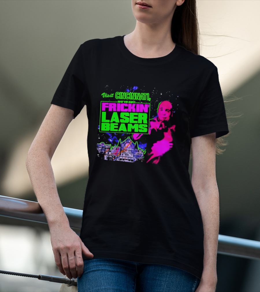 Visit Cincinnati Frickin' Laser Beams Retro Neon T-Shirt