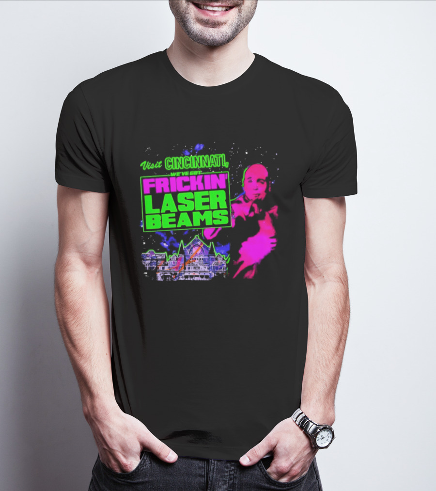 Visit Cincinnati Frickin' Laser Beams Retro Neon T-Shirt