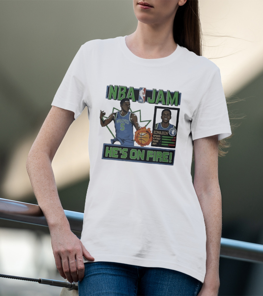NBA Jam Wolves Edwards He's On Fire 2026 T-Shirt