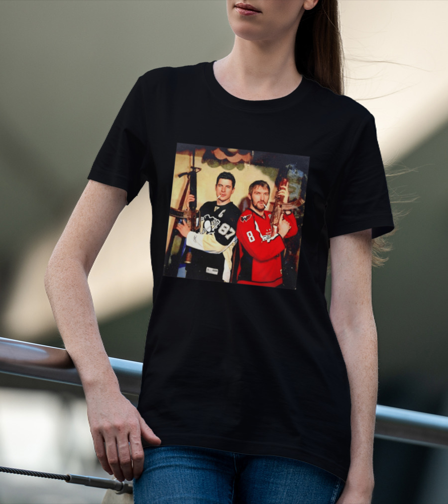 Legend Hockey Alex Ovechkin Sidney Crosby Cigar Guns Penguins Capitals T-Shirt