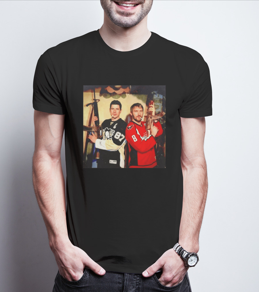 Legend Hockey Alex Ovechkin Sidney Crosby Cigar Guns Penguins Capitals T-Shirt