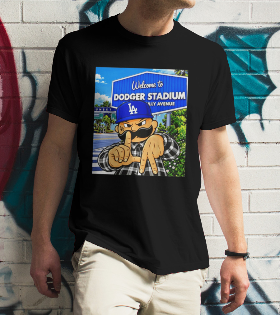 Welcome To Dodger Stadium Sunset Billy Avenue LA Dodgers Cholo T-Shirt