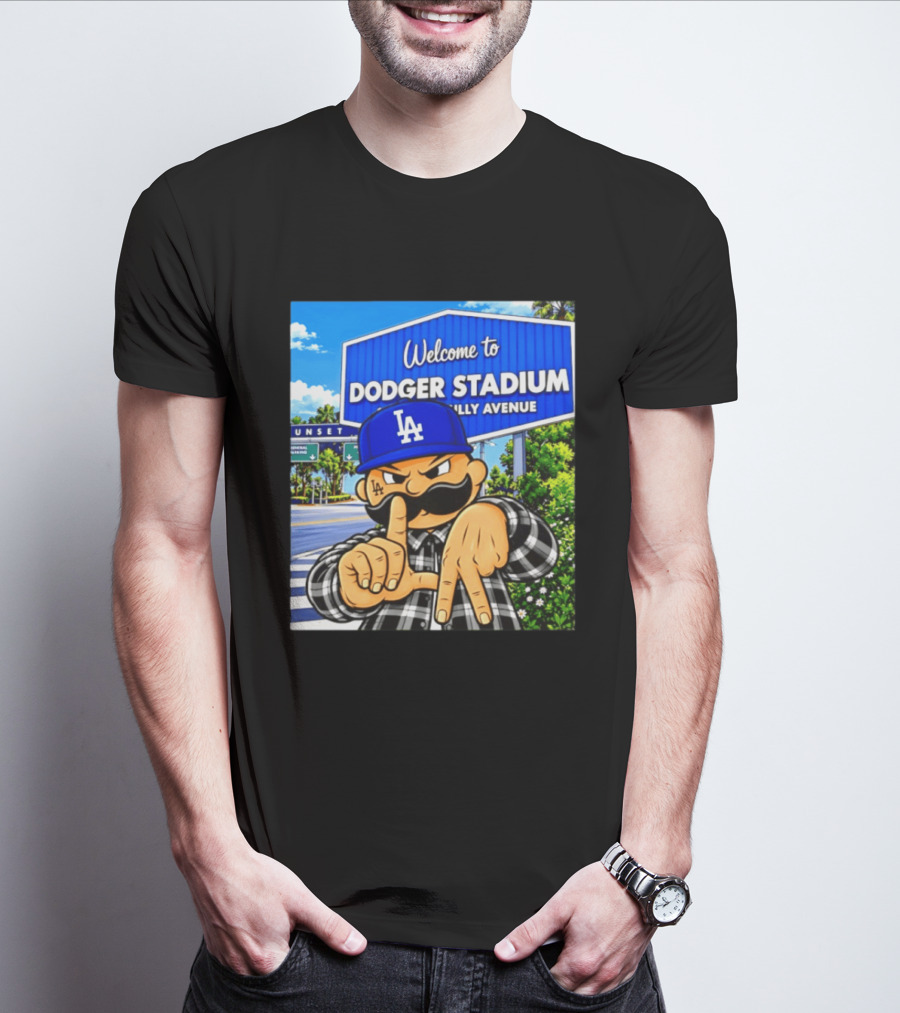 Welcome To Dodger Stadium Sunset Billy Avenue LA Dodgers Cholo T-Shirt