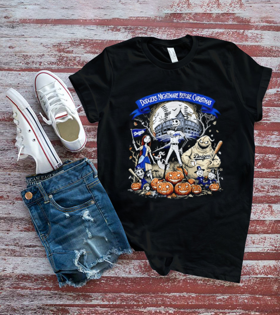 Dodgers Nightmare Before Christmas Halloween 2026 Jack Skellington Oogie Boogie Pumpkin Patch T-Shirt