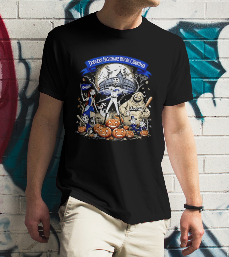 Dodgers Nightmare Before Christmas Halloween 2026 Jack Skellington Oogie Boogie Pumpkin Patch T-Shirt