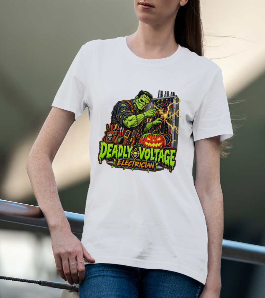 Deadly Voltage Electrician Frankenstein Halloween 2026 T-Shirt