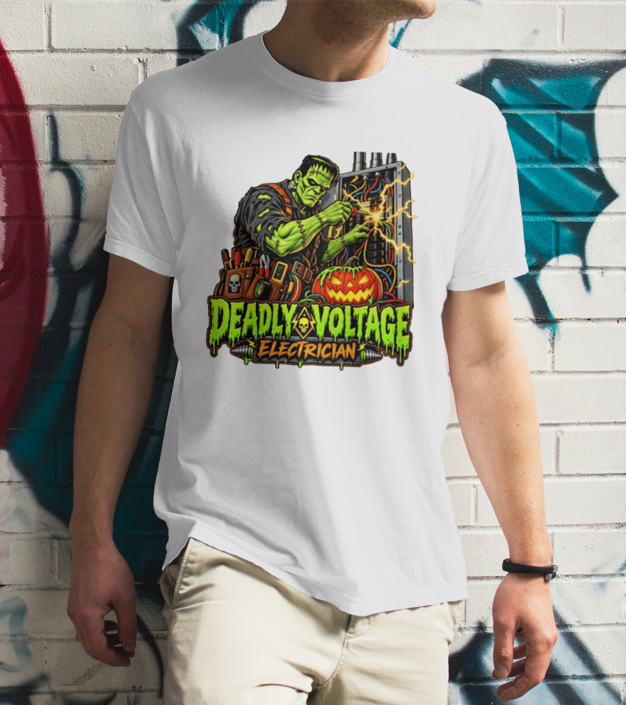Deadly Voltage Electrician Frankenstein Halloween 2026 T-Shirt