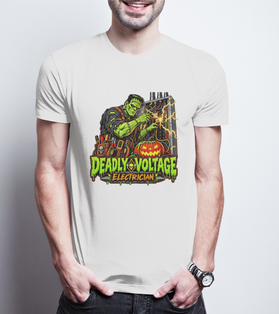 Deadly Voltage Electrician Frankenstein Halloween 2026 T-Shirt