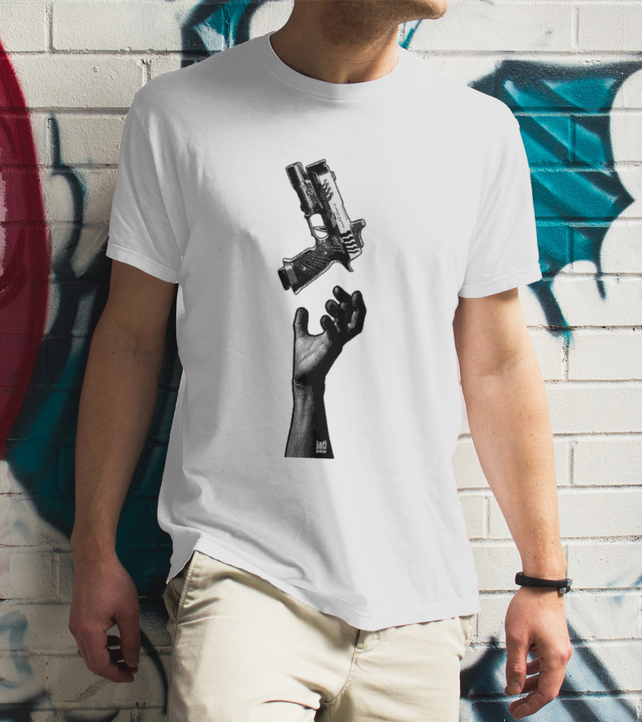 Reaching Hand Catching Handgun Pistol Stipple Gun T-Shirt