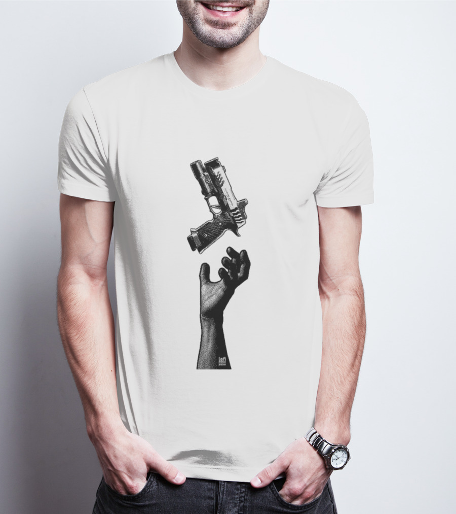Reaching Hand Catching Handgun Pistol Stipple Gun T-Shirt