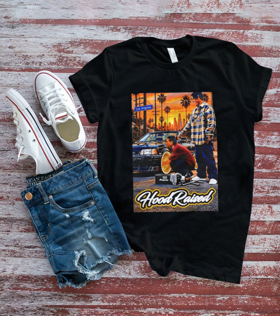 Hood Raised Los Angeles Ford Mustang Enthusiast Scene T-Shirt